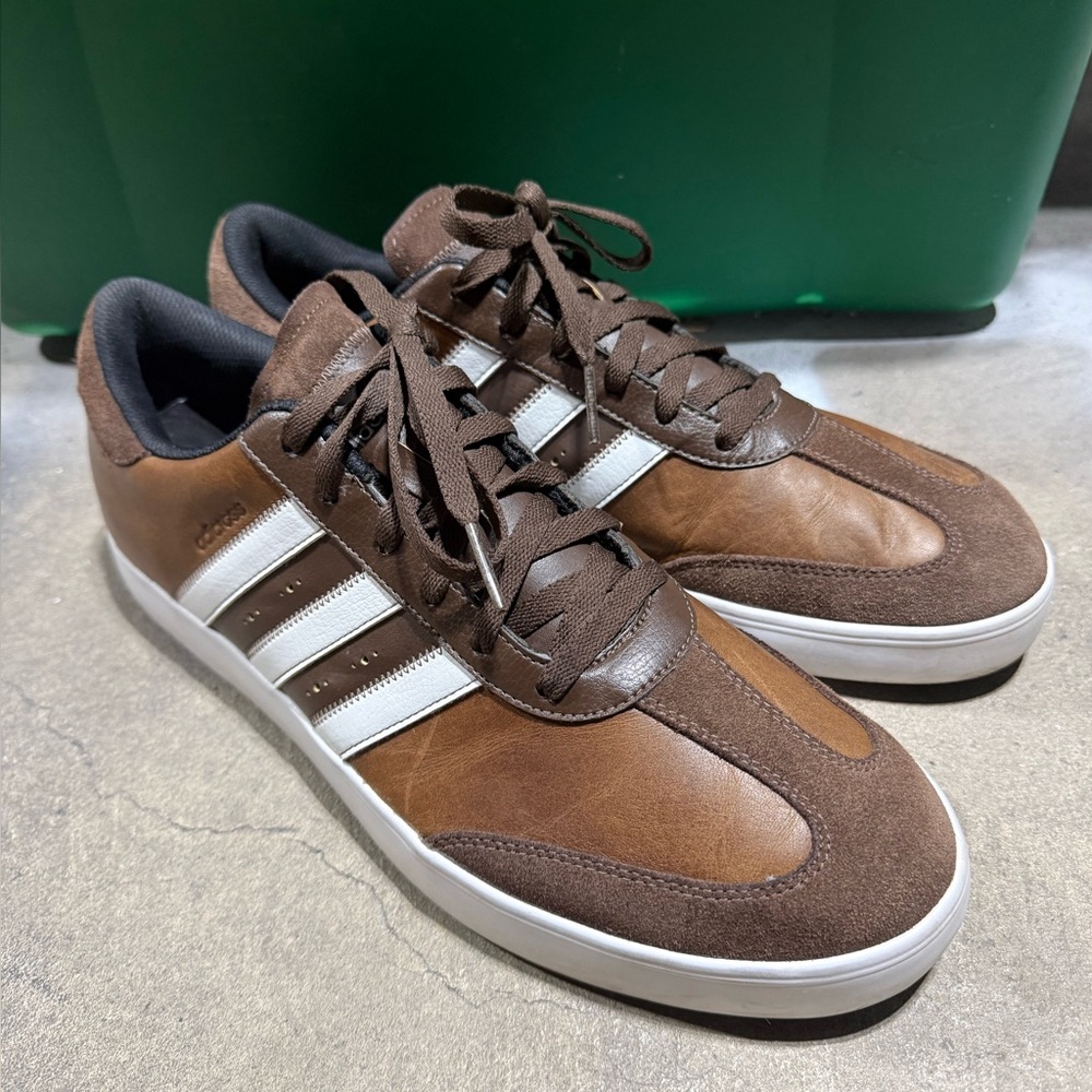 Adidas Adicross Leather Spikeless Golf Shoes Brown/White Men's Size 13 - Picture 2 of 16